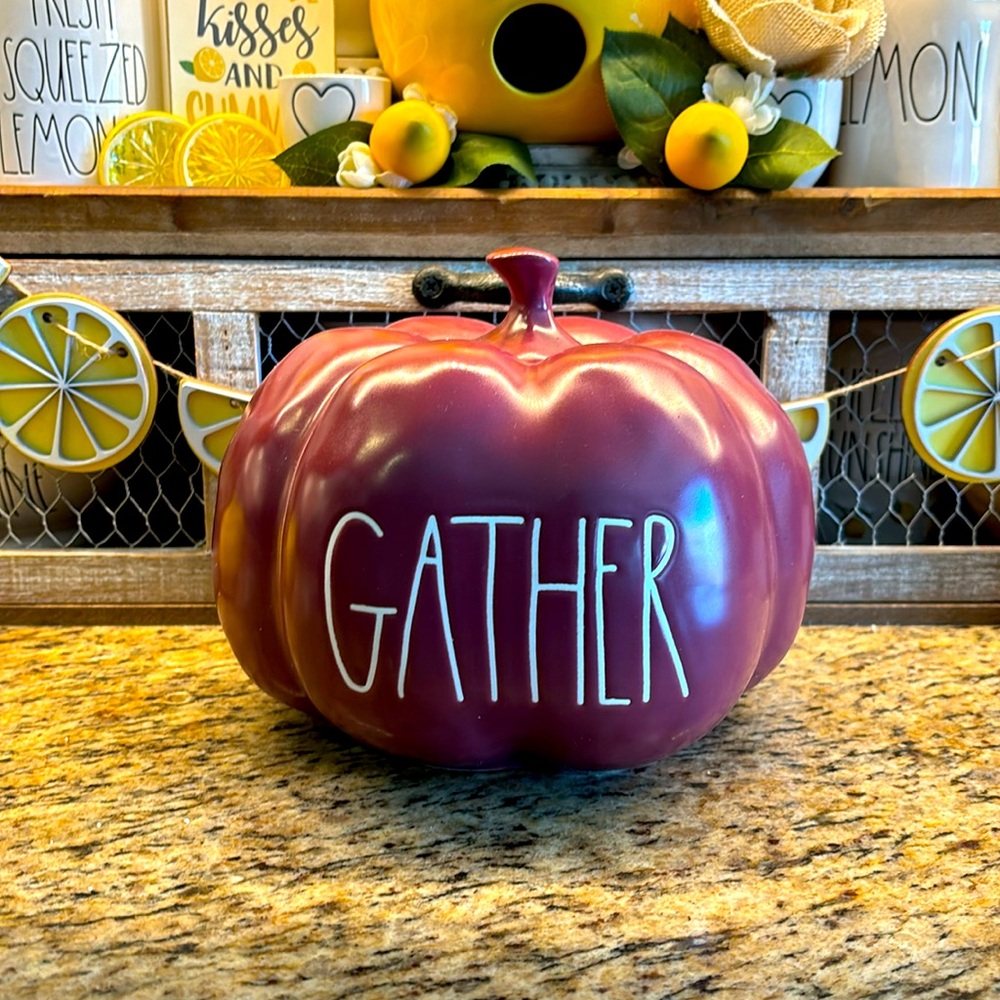 Rae Dunn Big “Gather” Maroon Pumpkin